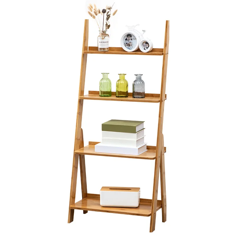 Living room wall mounted shelf floor shelves bookshelves simple bedroom corner storage shelves bamboo trapezoidal multi-tier