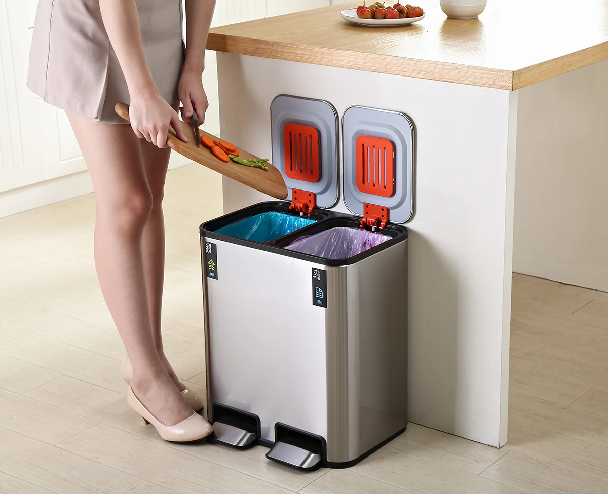 Двойное мусорное ведро с педалью 18L/24L переработочная корзина контейнер для мусора мусорное ведро для кухни мусорный бак с крышкой из нержавеющей стали мусорное ведро