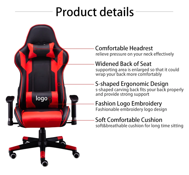 Computer Silla PC Gamer Cadeira Ergonomic Modern Office Silla Gamers Black and Red Luxurious Leather Gaming Chair