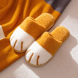 Custom wholesale winter home cat paw cartoon cute warm indoor plush cat paw slippers
