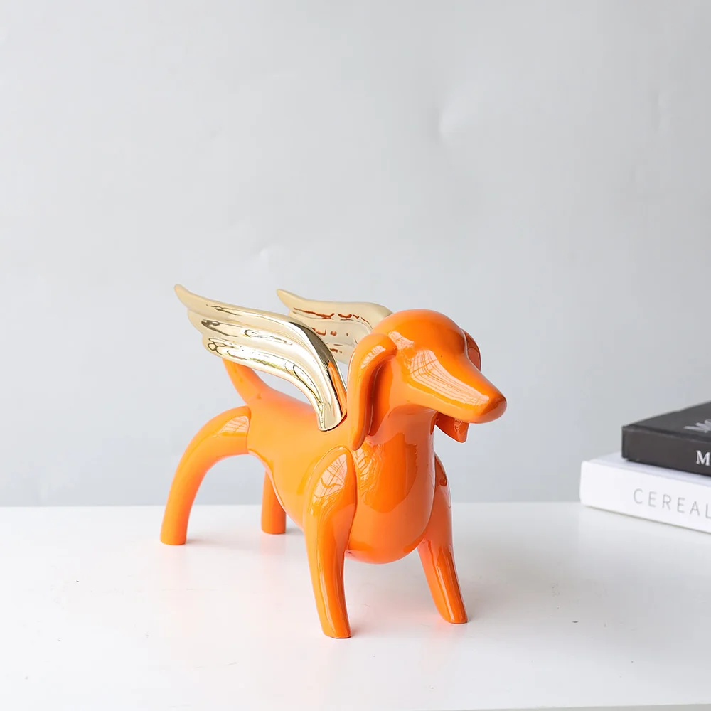 Modern interior decoration design ornaments gift resin Golden Angel Wings dog sculpture