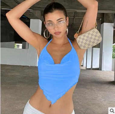 Женский летний комплект из топа и брюк, топ на бретелях с открытой спиной и логотипом под заказ, 2021