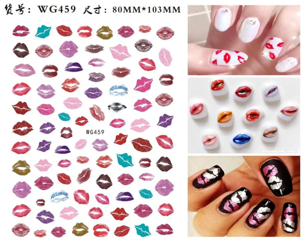 OMG 2022 5d valentine smile Red lips art Beautiful heart finger nail adhesive Polish stickers For Girls Diy