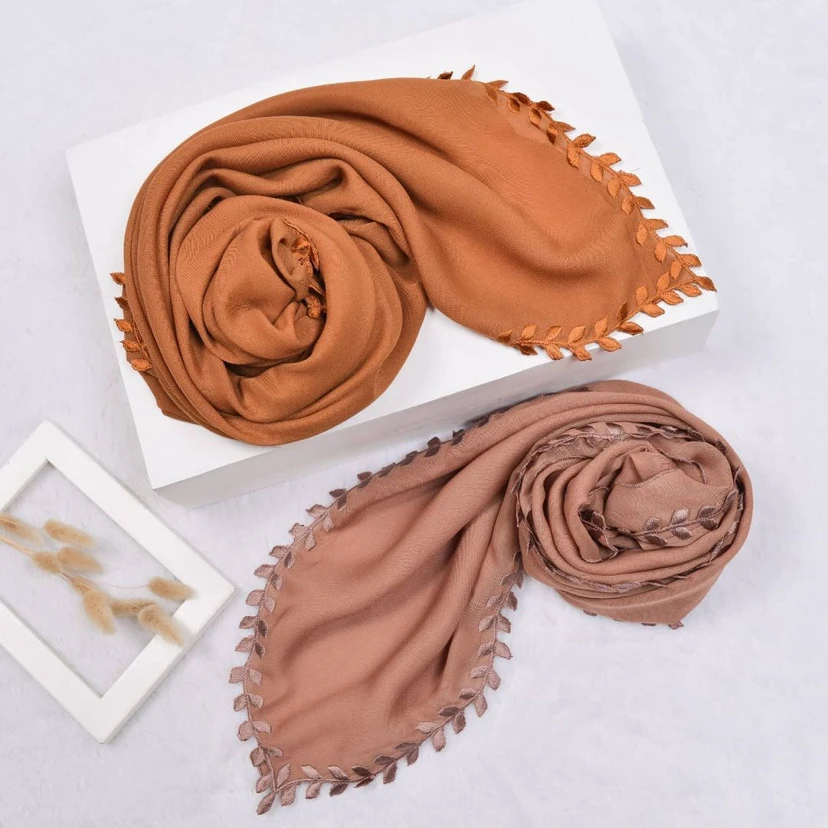 Muslim elegant scollop embroidery hijab premium korea chiffon sulam hijab shawls hijab scarves for women