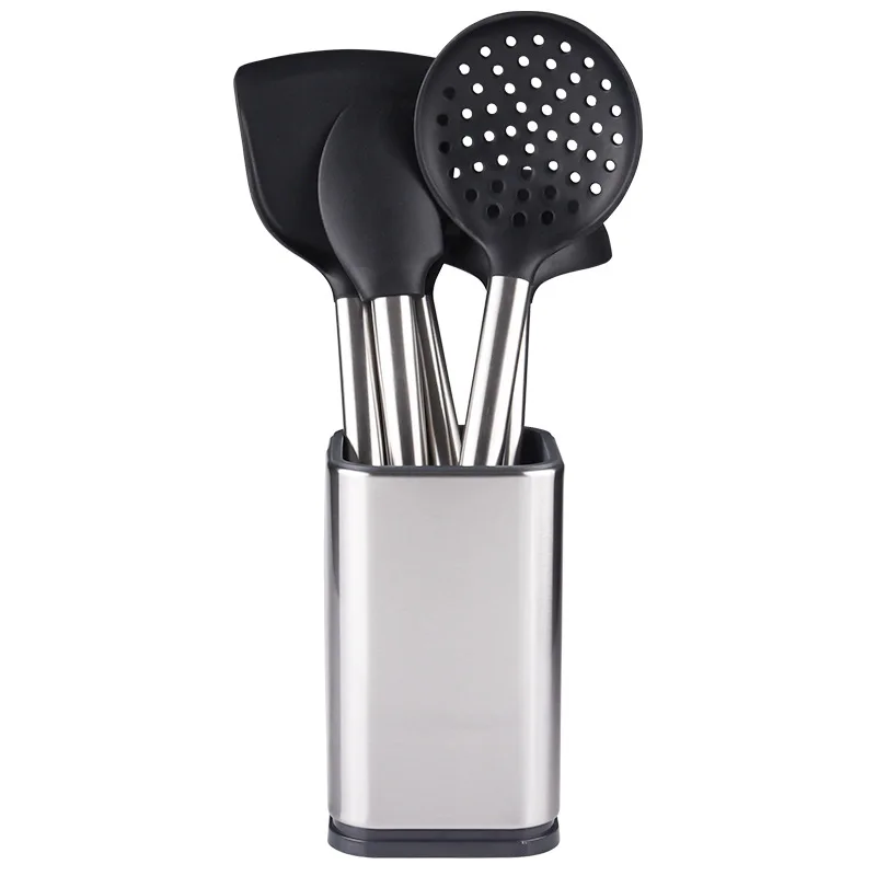 Kitchenware storage container 6pcs set silicone soup spoon spatula funnel kitchen draining stainless steel utensil holder