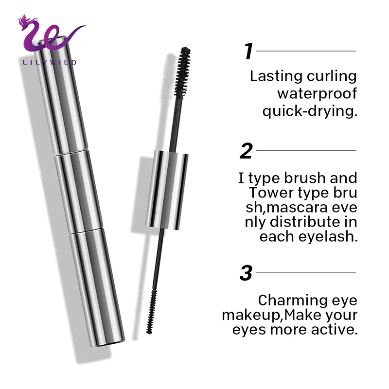 Lilywild International 2 in 1 Mascara Products Serum Volume 4d Silk Fiber Eyelashes Black Colors Waterproof Oem Mascara