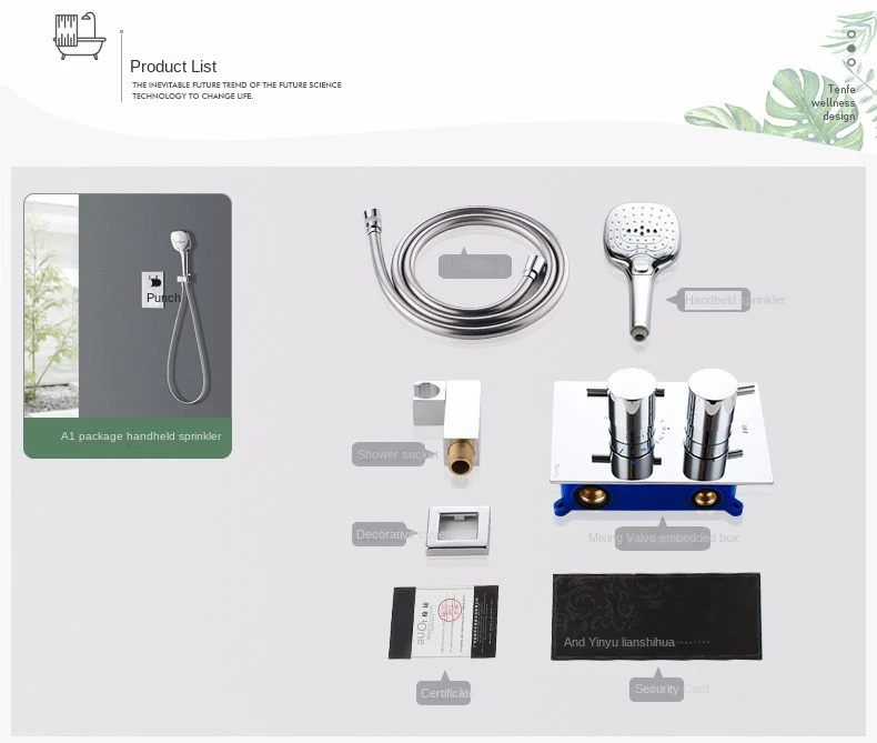 DQOK Round Hand Shower Thermostatic Single Function Brass Shower Faucet Chrome Concealed Shower Suit