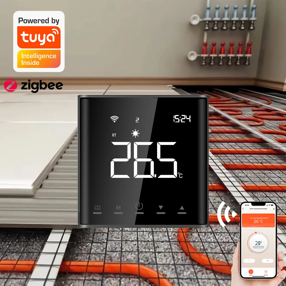 24V Smart Floor Heating Thermostat WIFI thermostat for Water Warm Floor Compatible with Alexa Tuya Google Assistant