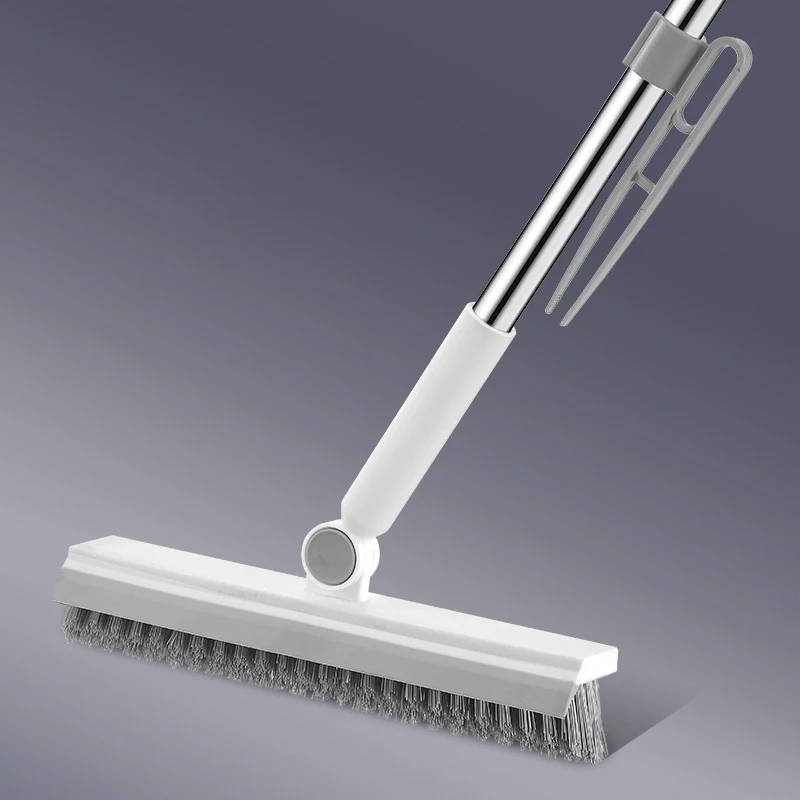 3 in 1 Household Bathroom Long Handle Cleaning Brushes Floor Brush with Wiper Strip and Hair Clamp for Bathroom Cleaning
