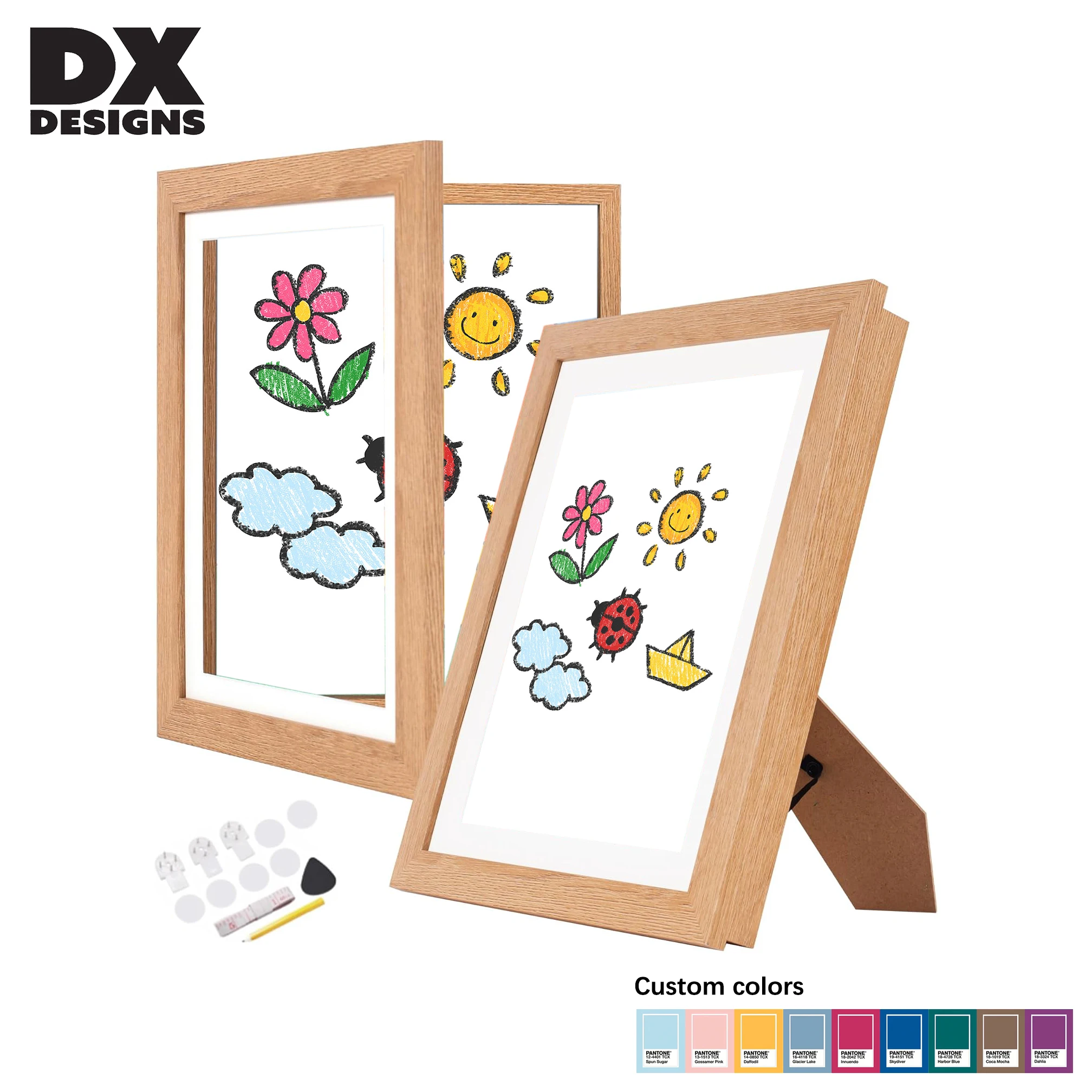 Custom Size Kids Artwork Frames with Mat Changeable  Artwork Display Storage Black White  Frame for  Wall or Table