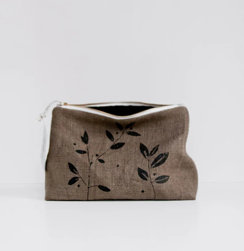 Private Prints Eco-friendly Linen Cotton Makeup Bag Customized Cosmetic Skincare Storage Bags