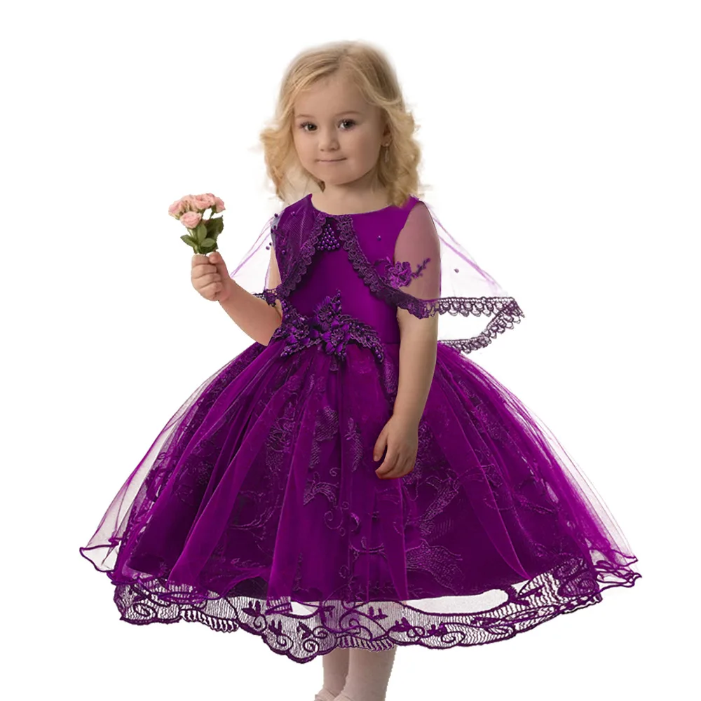 Latest Baptism kids baby girl dress with lace cape for 0-2 years birthday party