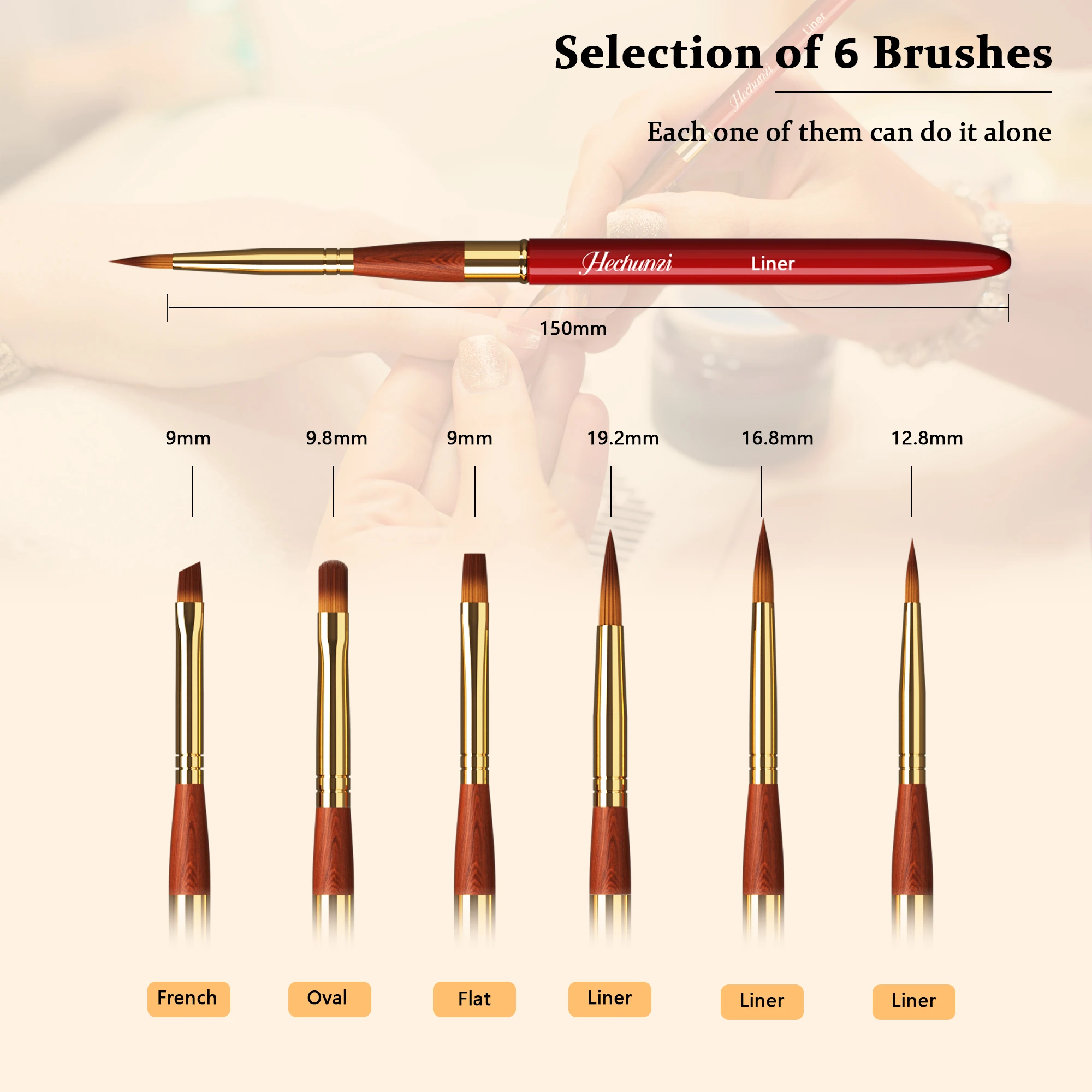 Hechunzi High Quality Red Gold Ferrule Watercolor Brush 6pcs Set Round Synthetic Travel Paint Artist Brushes