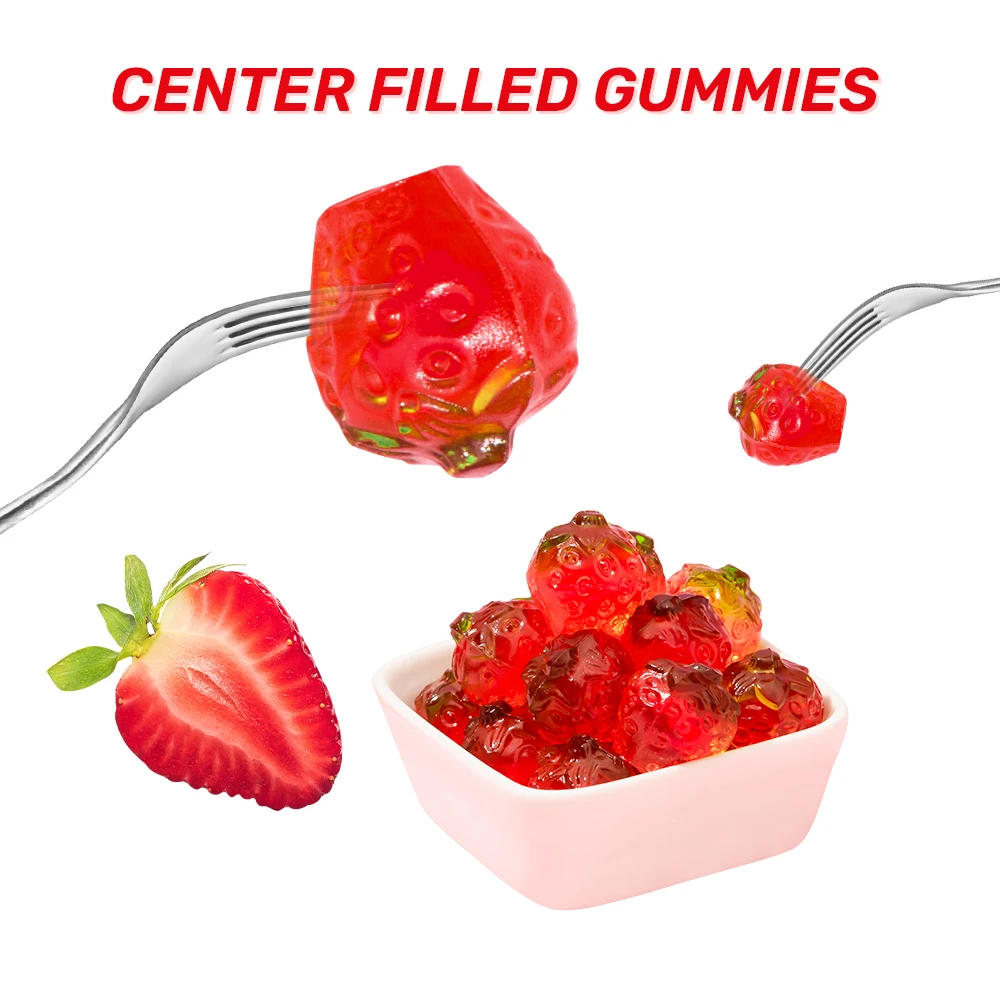 Amos 4D Strawberry Flavor Jam Filled Private Label Halal Fruit Jelly Gummy Candy