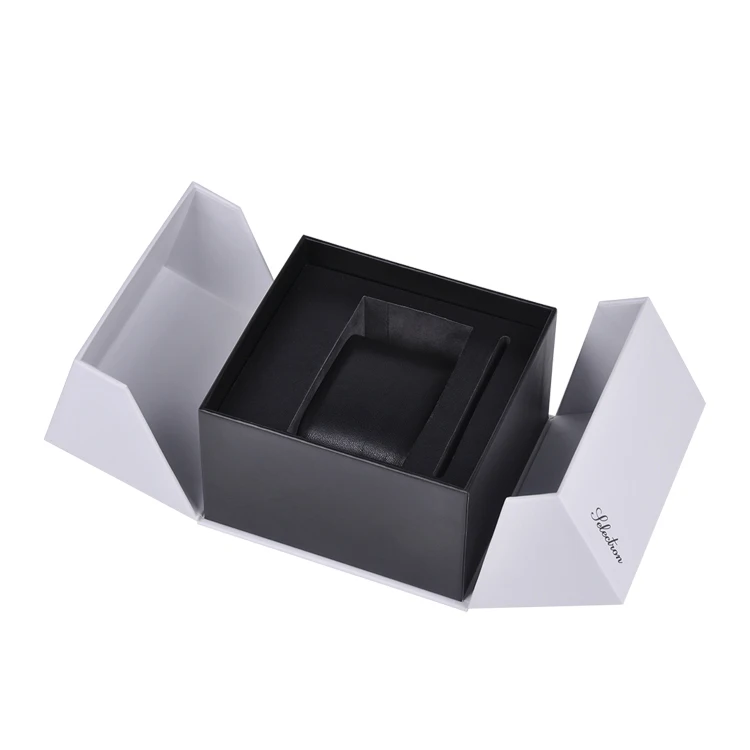 Custom Luxury White Flap Double Opening Door Paper Foldable Magnetic Closure Watch Packaging Box