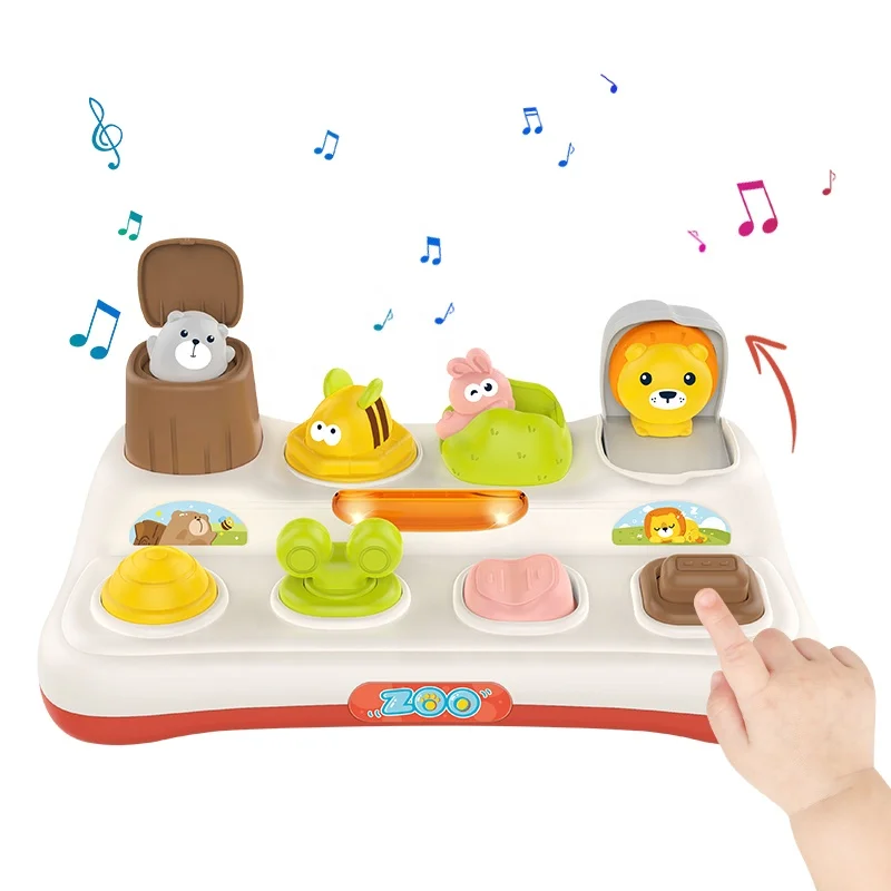 Upgraded Baby Sensory Cause and Effect Animal Toys Interactive Pop up Animal Toys with Music Light 6 to 12 months