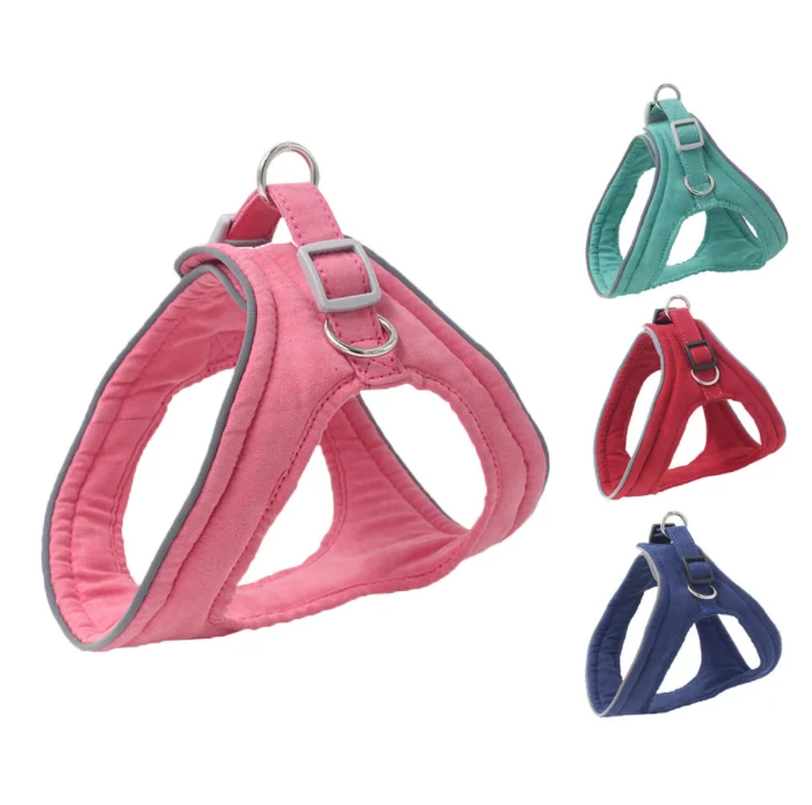 2021 No Pull Tiny Cat Chalecos De Perros Leather Front Training Adjustable Strap Velvet Dog Harness