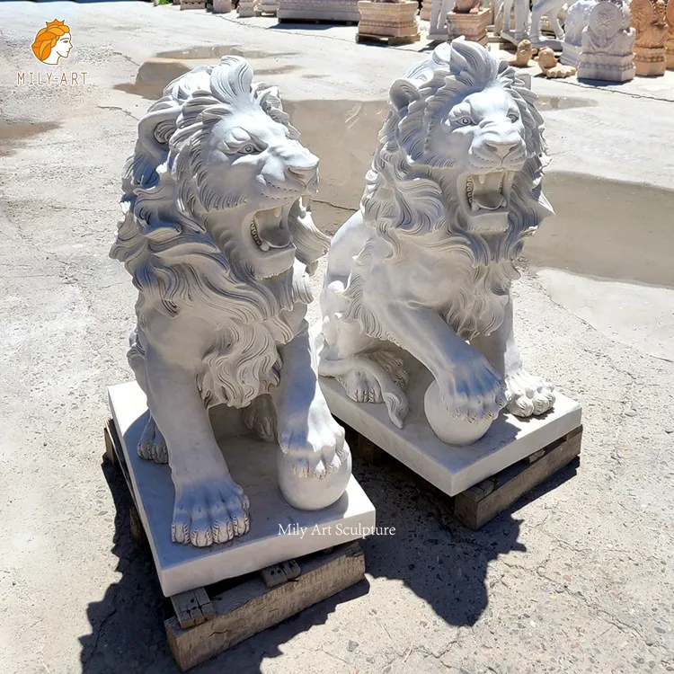 High Quality Hand Carved Decorative Outdoor Marble Stone Sitting Lion Sculpture Life Size