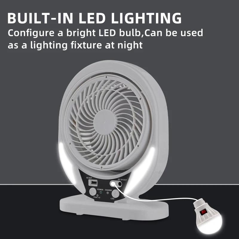 GDTIMES 7 inches Solar Table Fan Air Cooler With Solar Panel AC DC Rechargeable Breeze Quiet Fan with LED Light