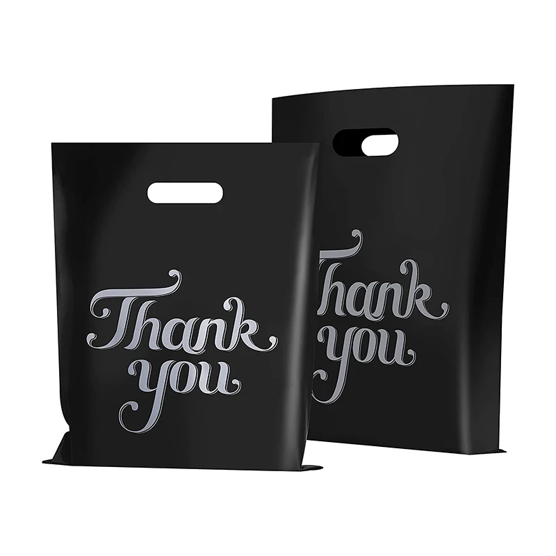 Custom Logo Matte Black Clothing Packaging Bag Recycle Lpde Plastic Retail Die Cut Bag With Handle