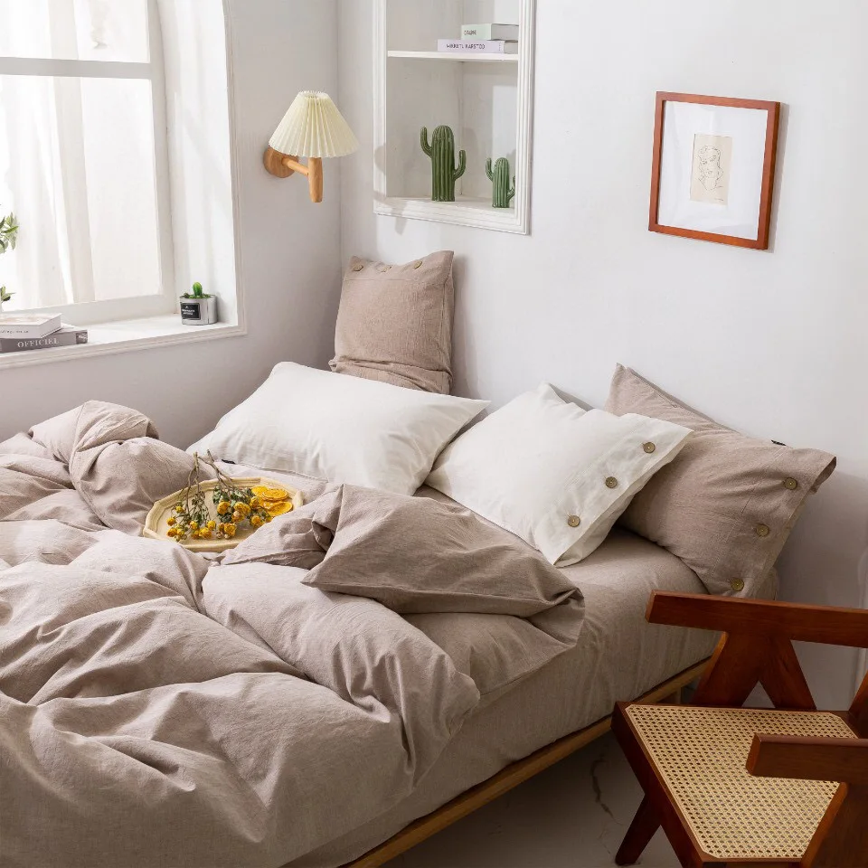 ODM/OEM Pure Natural Organic Linen Bedding Bed Soft Comforter Cover Solid Color Set