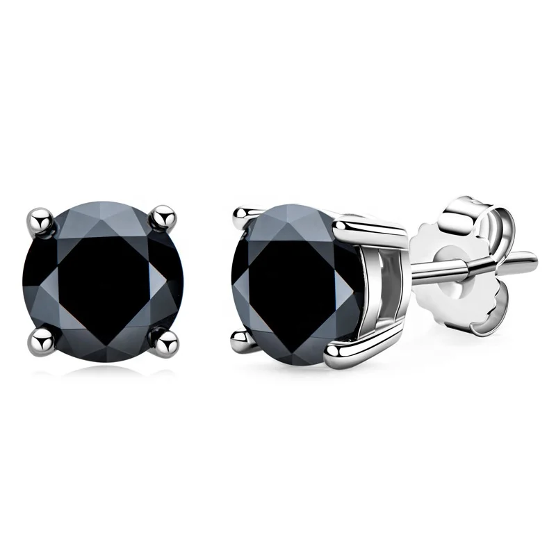 men wholesale 4 prong 925 silver certified round solitaire 1ct gra vvs black real moissanite diamond earrings