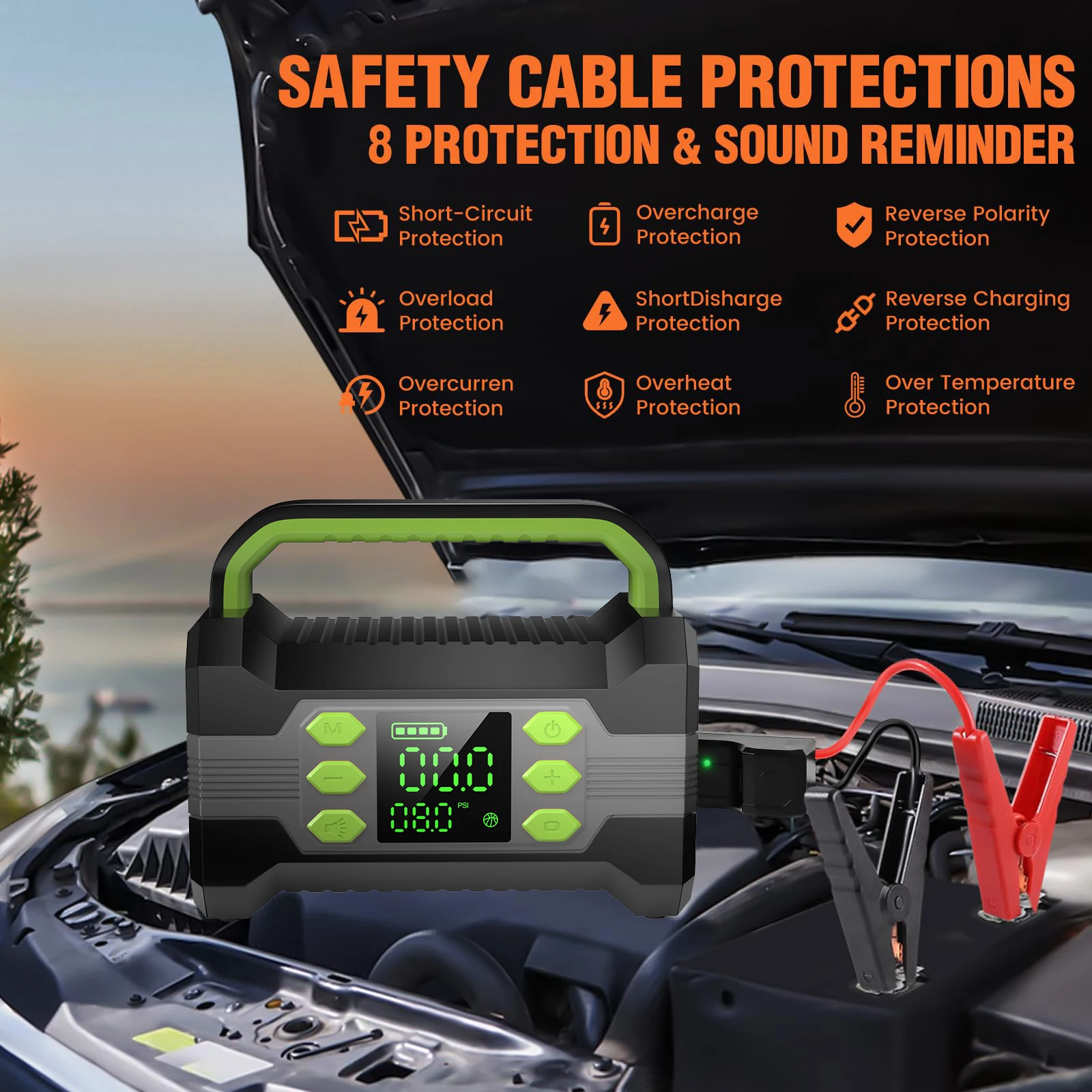 3000A power bank jump start 150PSI jumper starter 12V Car Battery Booster Pack car emergency jump start with air compressor