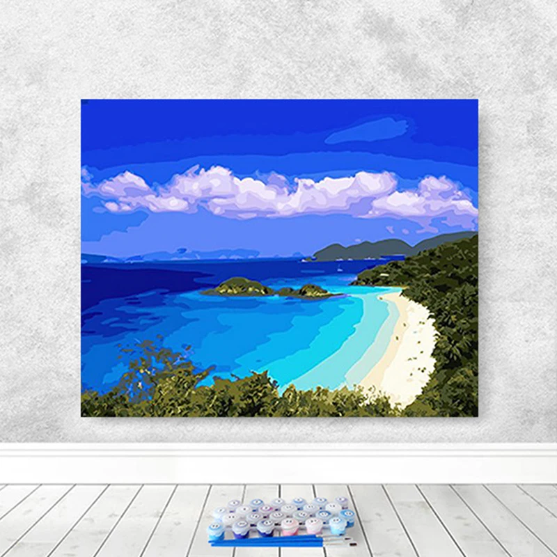 Amazon Landscape DIY Handmade Nordic American Style Sea Oil canvas Paintings by Numbers