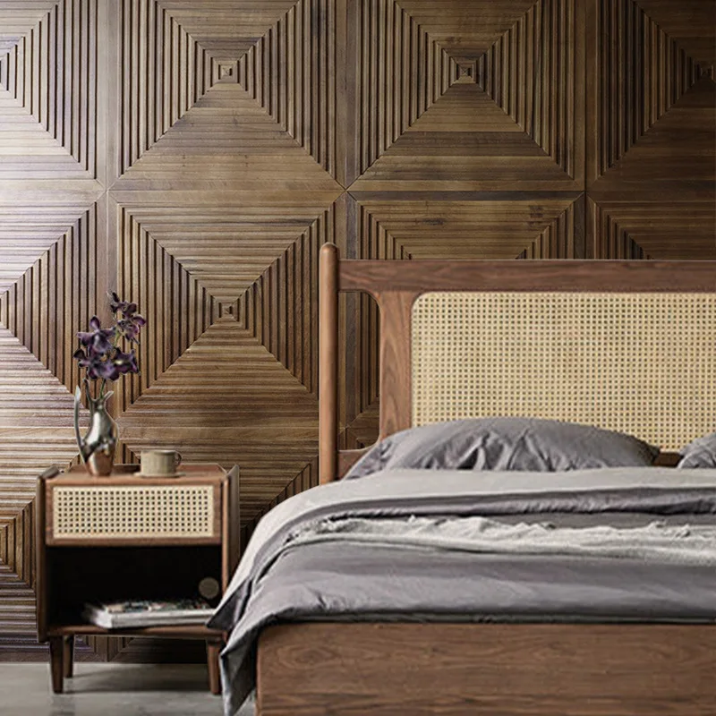 Black walnut solid wood mosaic background wall panel Modern Homestay Hotel Home Decoration Wall Decoration Wooden wall panels