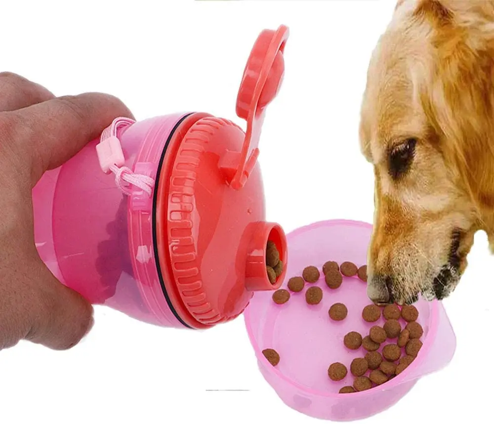 
Wholesale Pet Treats Food and Water Bowl 2 in 1 Plastic Dog Pet Cat Food Tin Container Storage Bin Food Water Feed Bottle 