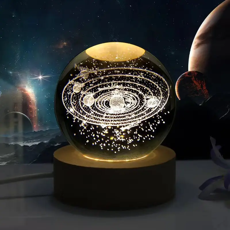 Kids Lamp 3D Night Light llusion Base Cute Portable Bedrooms Living Rooms Crystal Solar System Night Light