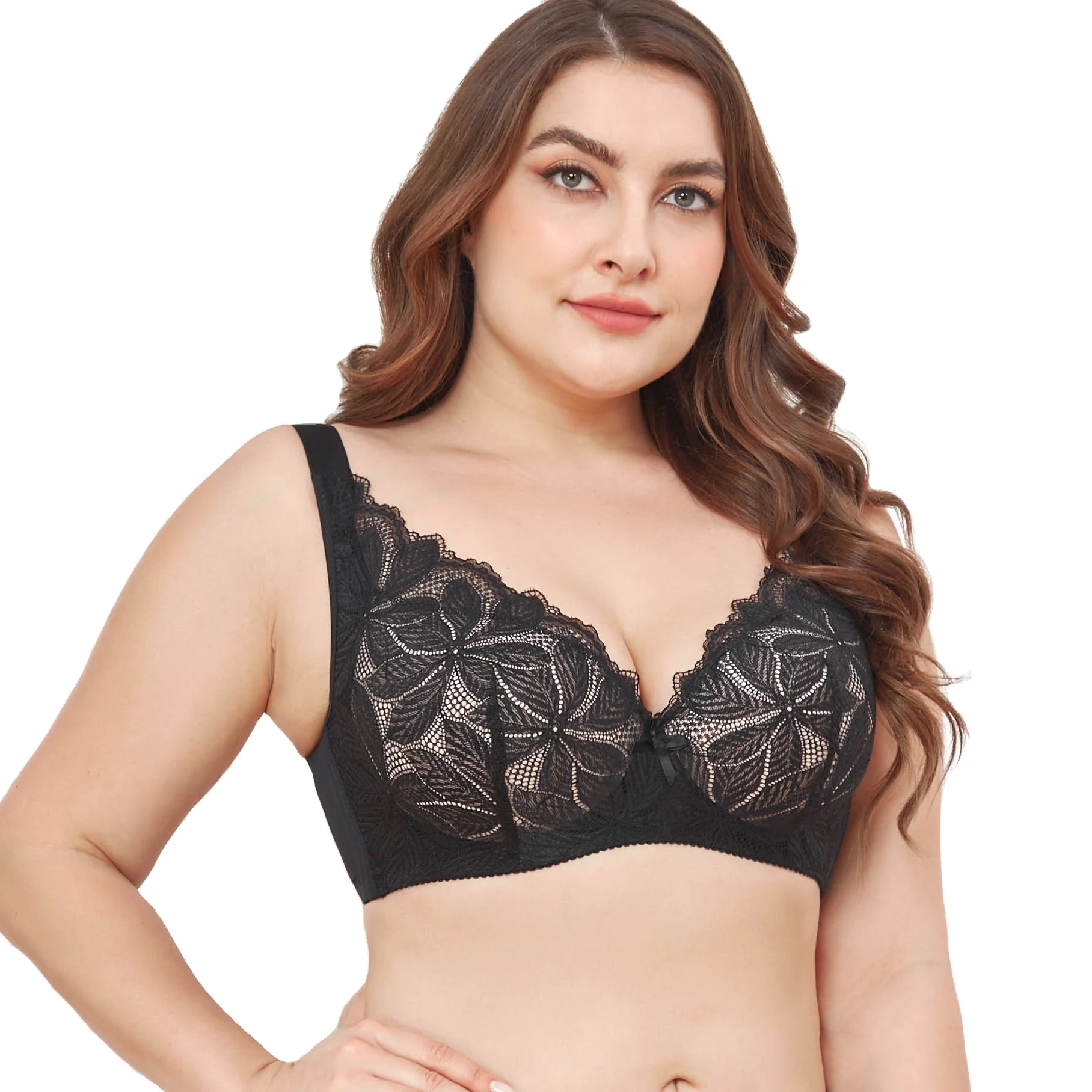 BOJIN Hot Selling Ladies Sexy Lace Nude Comfort Bras Beautiful Back Soft Fabric Lingerie Plus Size Women Gather Cup Black Bras