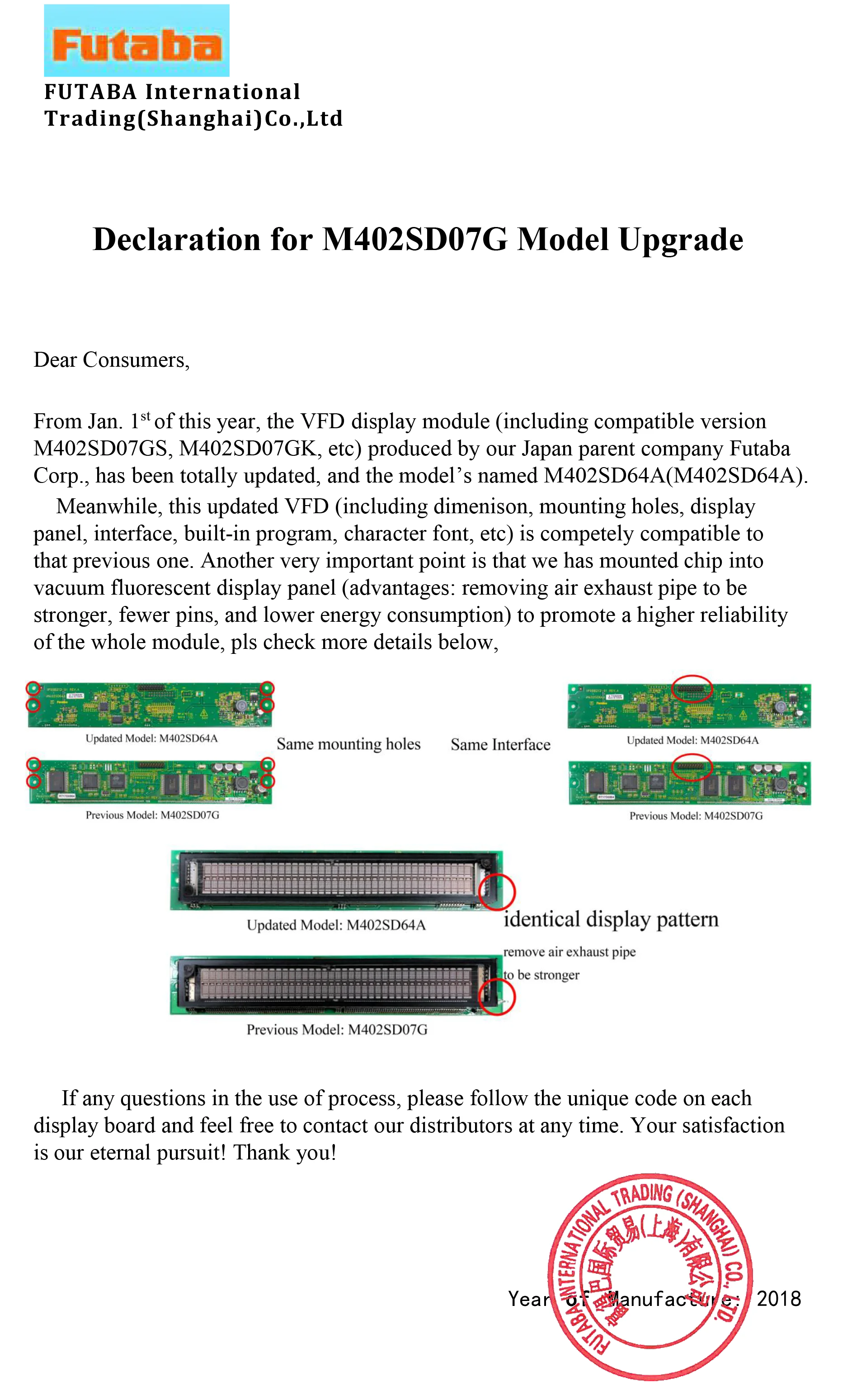 New Futaba LCD Display Screen Module M402SD64AA for Textile Machine or Coal Feeder Screen Part