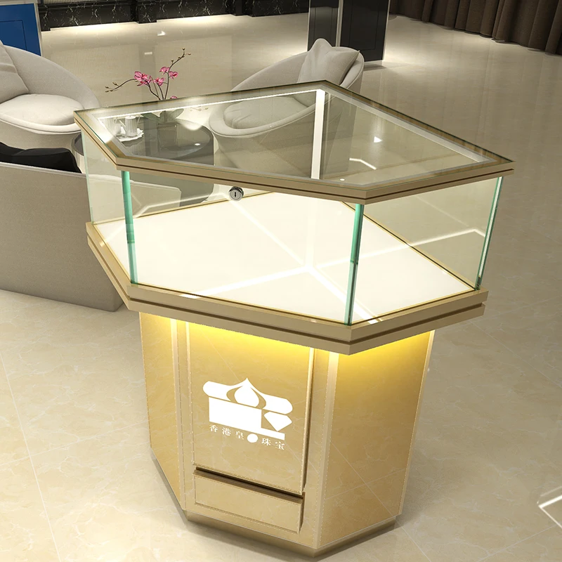 Luxury Jewellery Store Display Cabinet Glass Corner Jewelry Display Furniture with LED Light