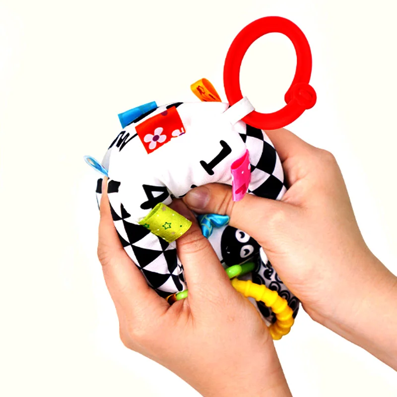 Wholesale Custom Baby Soothing Toys Pacifying Plush Rattle with Ringing Bell Low MOQ for Toddler Playing Stroller Toys