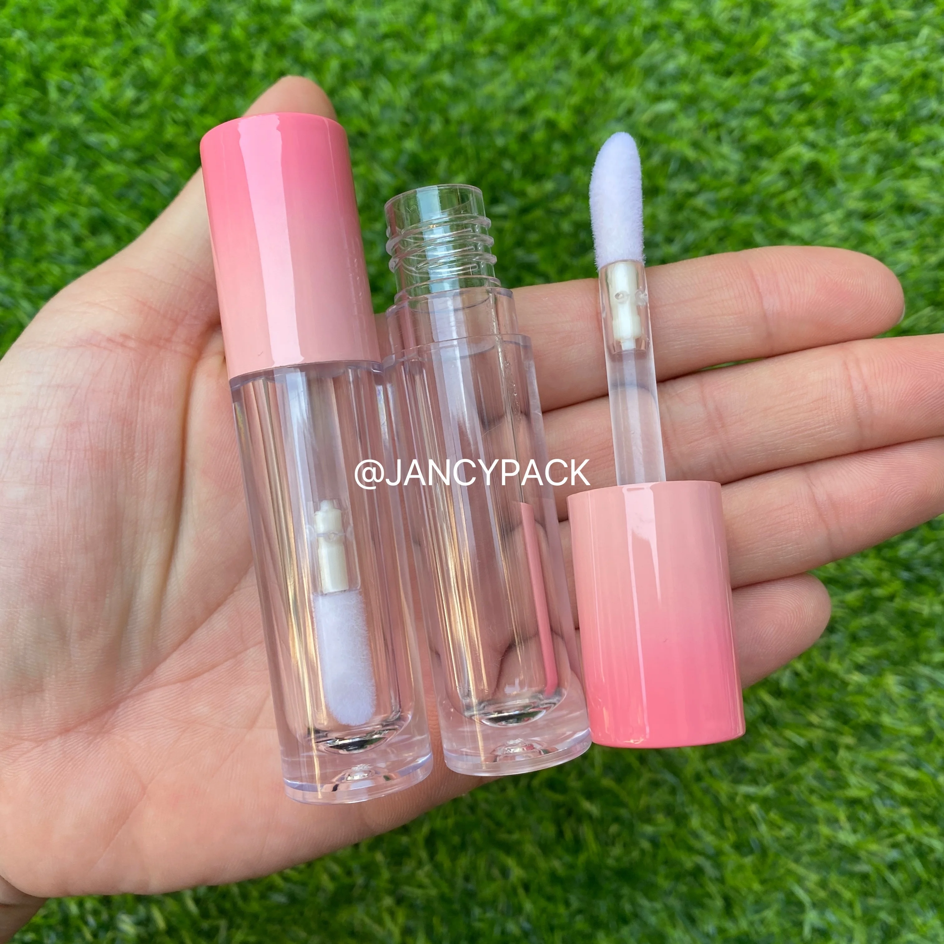 JANCY PACK 5ml wholesale empty gradient pink clear empty lipgloss tubes thick bottle big wand lip gloss container packaging