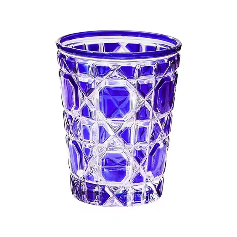 Good quality crystal glass multicolor whiskey drinking glasses European hand painted retro carved whisky glasses