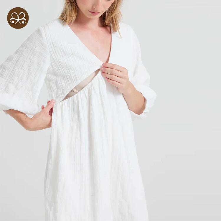 New Arrival Summer Sexy Deep V neck Balloon Sleeve Custom Capri Breastfeeding Dress