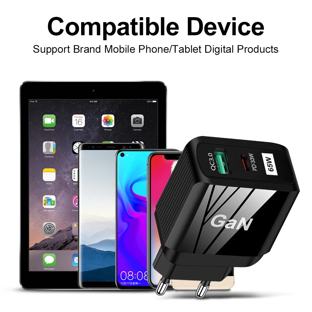 New PD33W QC 3.0 9V12V Super Fast Charging GaN European Standard USA Standard UK standard 65W Gallium nitride USB/ C charger