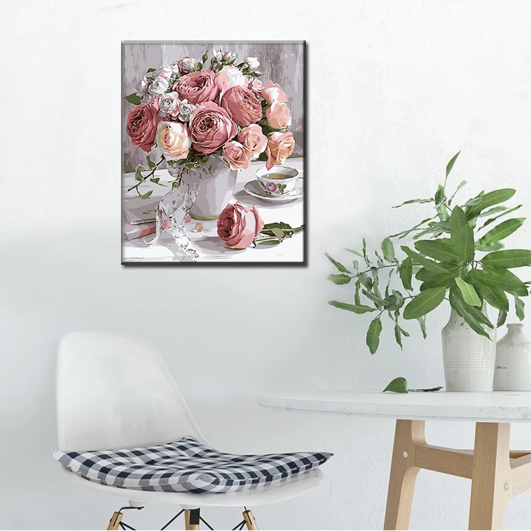 Flowers DIY Gift Oil Painting by Number Kits Paint by Number Home Decor Pictures Handpainted Paintings Drawing on Canvas Adults