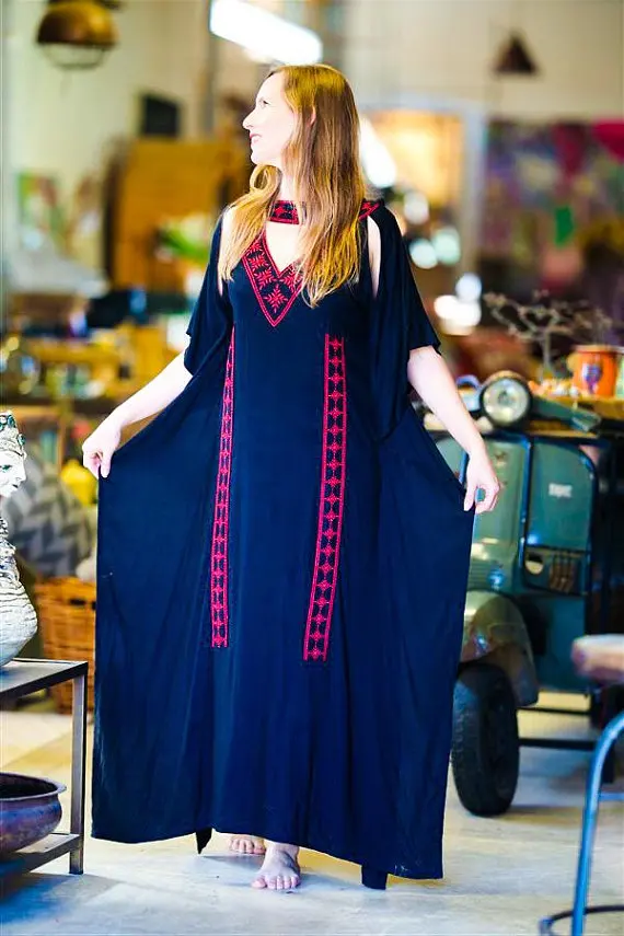 
Summer Women Retro Floral Hand Embroidered Work blue color Bikini Cover Up Sexy Swimwear Kaftan Beach Cover Up 