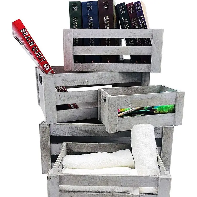 5 vintage white gray bathroom kitchen nesting decorative boxes gift wood crate