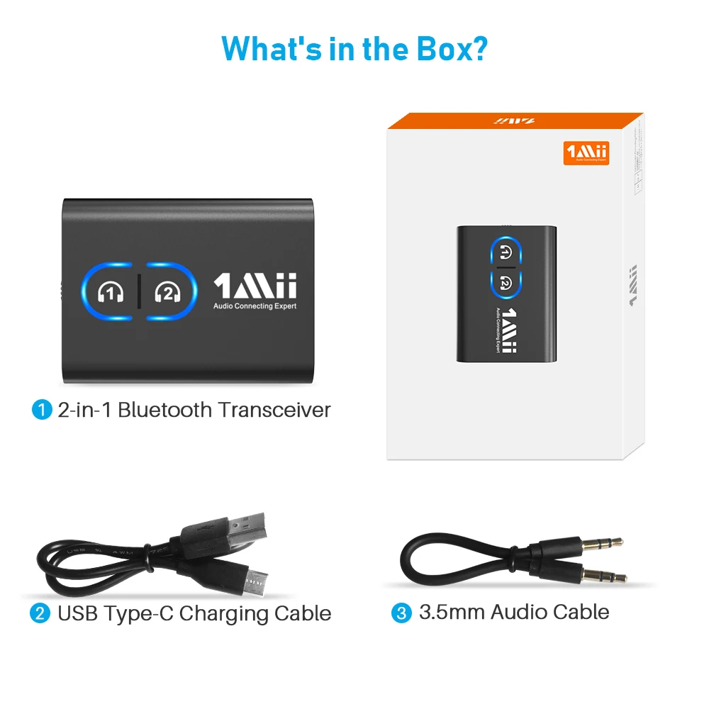 1Mii 2-in-1 AptX Low Latency 3.5mm AUX Music Adapter Stereo Bluetooth Transmitter and Receiver for Car/TV