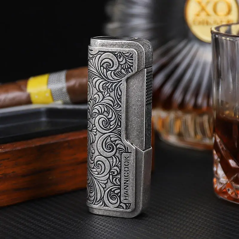 KY Explosive Model Luxury Vintage Engraved Butane Gas Refillable Windproof Metal Jet Torch Lighter for Cigar