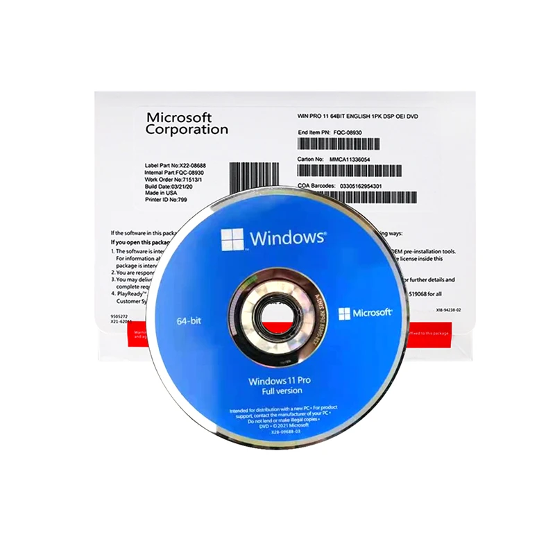 Оригинальный Полный пакет Windows 11 Pro OEM DVD ключ
