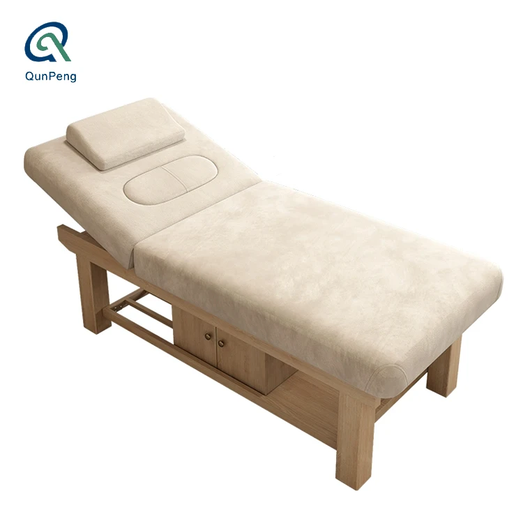Custom High quality synthetic leather material adjustable bed wood frame with massage professional massage beds