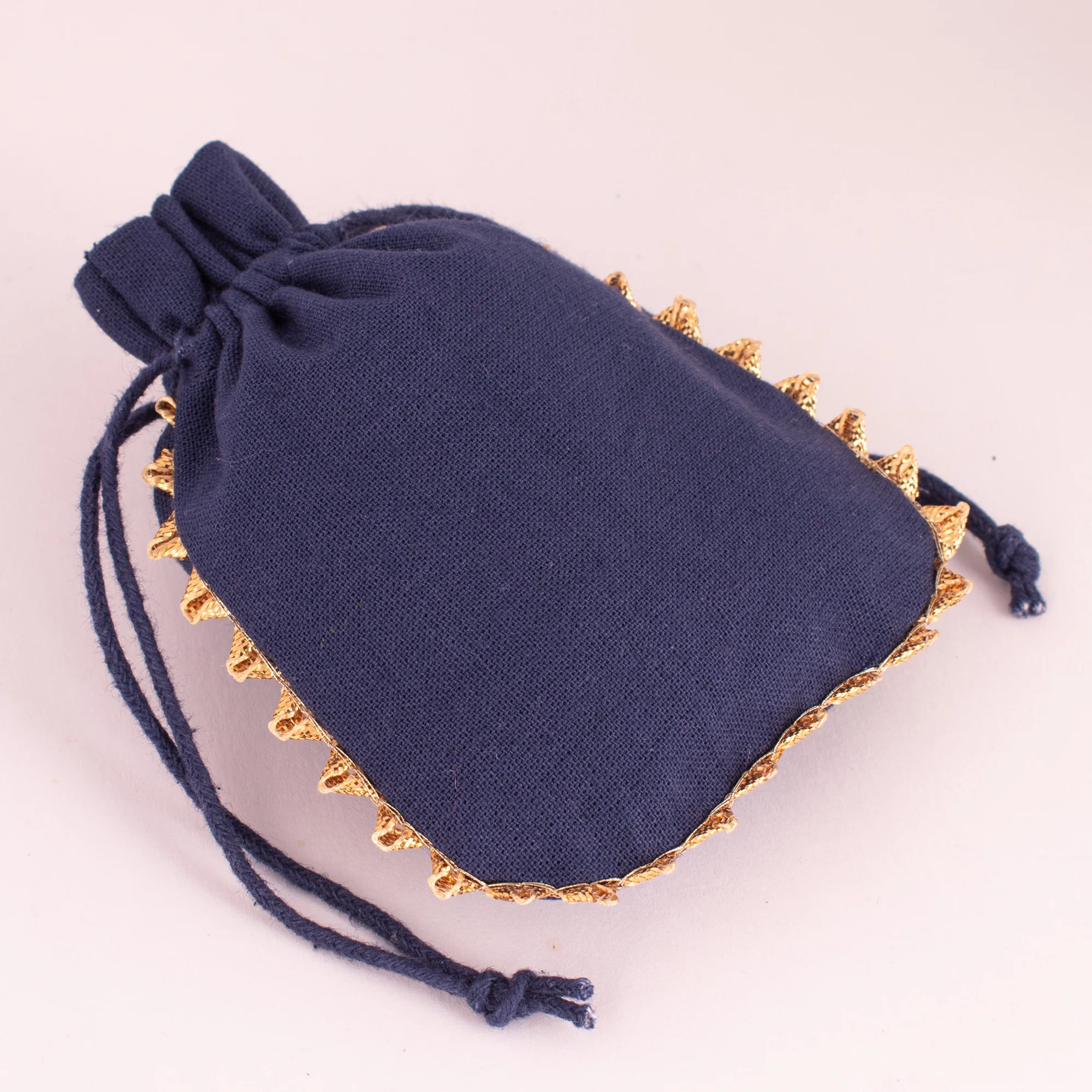 High Quality Navy Blue Handmade Drawstring Jewelry Pouch Indian Customize Logo Cotton Gift Favor Packaging Bag Wholesale