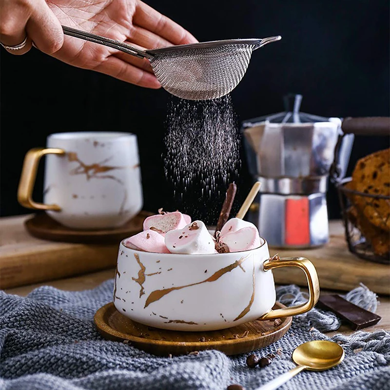 10 унций, Набор чашек с золотым ручным принтом, кофейная чашка, Набор бамбуковых блюдце