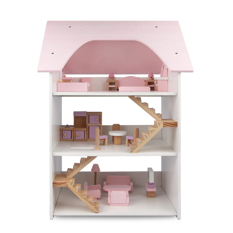 Custom Mini Dollhouse Wooden Model with 3 Sets of Miniature Furniture and DIY Toy Box Unisex Toy for Girls