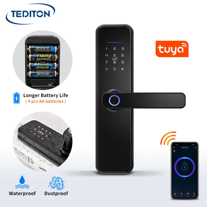 Tediton Customized Multiple National Languages Security Tuya Wifi Fingerprint Digital Smart Door Lock